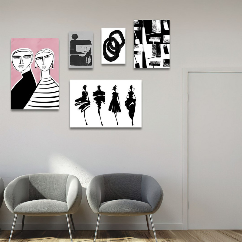 تابلو شاسی بکلیت طرح نقاشی دکوراتیو مدرن سبک کوبیسم مدل SH-1414 مجموعه 5 عددی