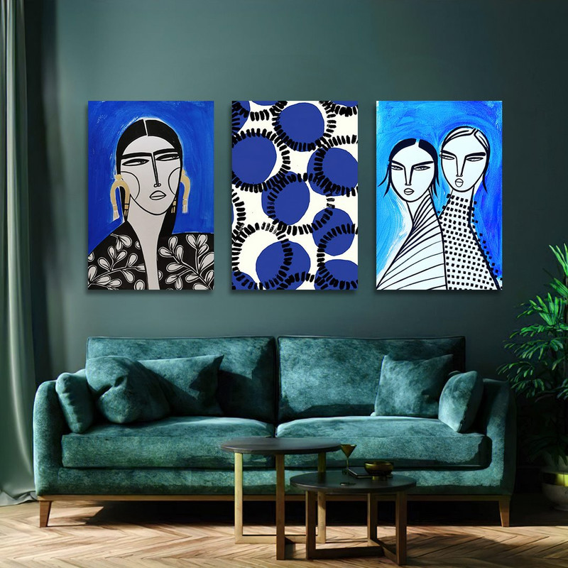 تابلو شاسی بکلیت طرح نقاشی دکوراتیو مدرن سبک کوبیسم مدل SH-1419 مجموعه 3 عددی