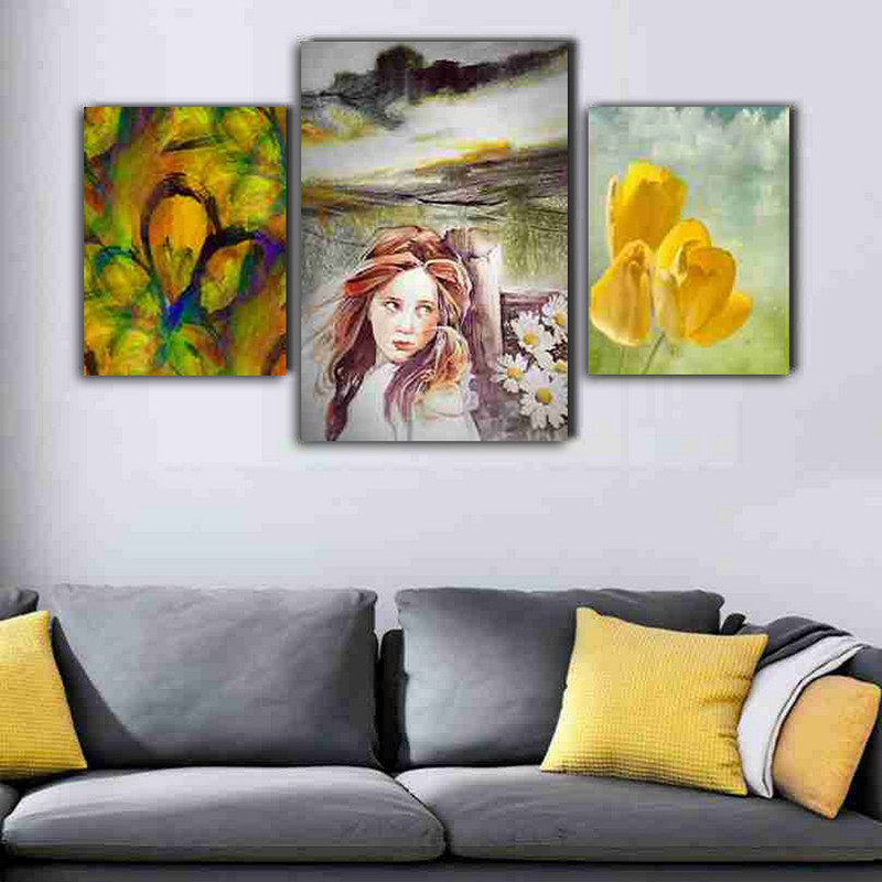 تابلو شاسی بکلیت طرح گل و چهره دخترانه مدل SH-224 مجموعه 3 عددی