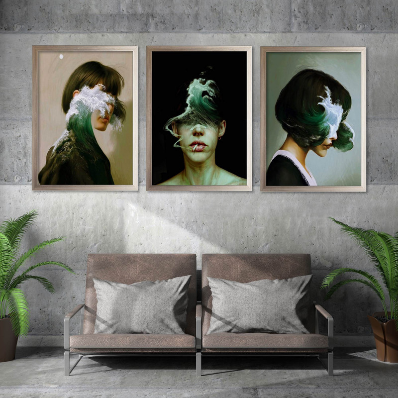 تابلو بکلیت طرح دکوراتیو و مدرن دختر دریا مدل 617 -BE مجموعه 3 عددی