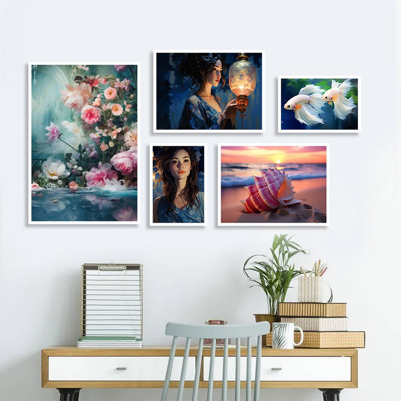 تابلو بکلیت طرح ماهی و صدف و چهره مدل W-1180 مجموعه 5 عددی