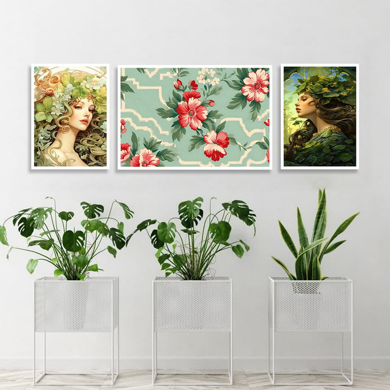 تابلو بکلیت طرح نقاشی چهره زن و گل مدل W-1179 مجموعه 3 عددی