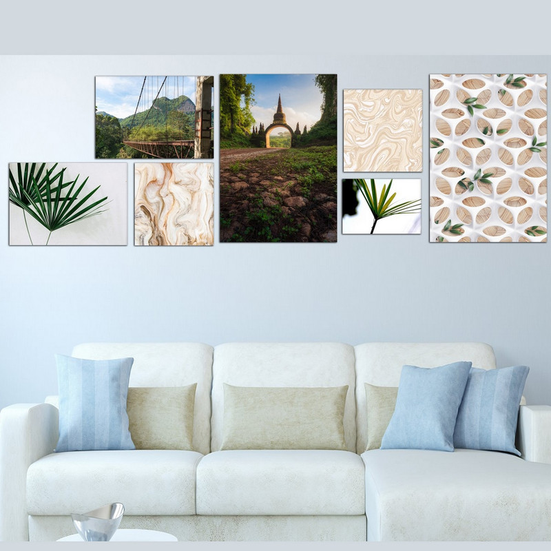 تابلو شاسی بکلیت طرح طبیعت و برگ سبز مدل SH-414 مجموعه 7 عددی