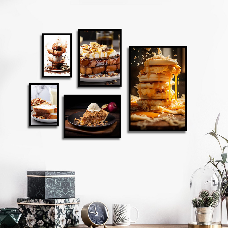 تابلو بکلیت طرح صبحانه و کیک و نان تست مدل B-1762 مجموعه 5 عددی