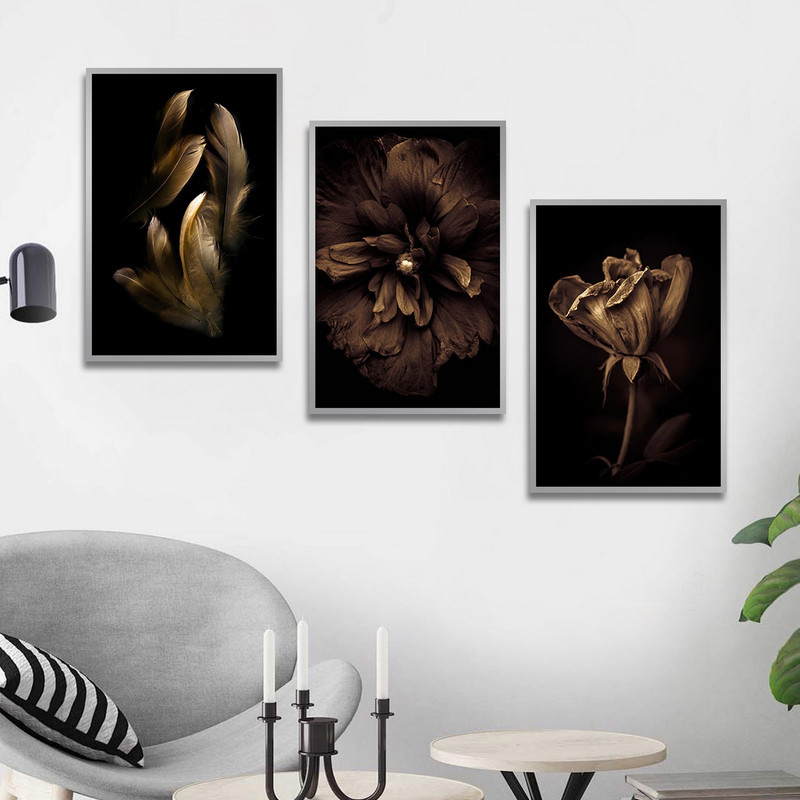 تابلو بکلیت طرح مدرن گل و پر مدل SI-1728 مجموعه 3 عددی