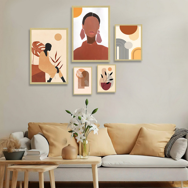 تابلو بکلیت طرح نقاشی مدرن مینیمال مدل BE-1717 مجموعه 5 عددی