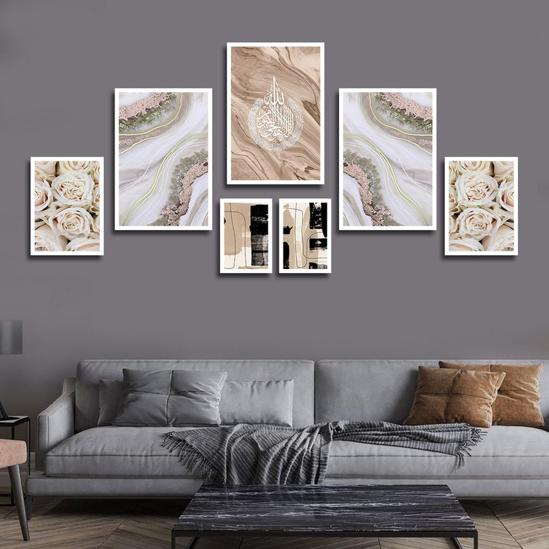 تابلو بکلیت طرح مدرن مذهبی آیت الکرسی و گل رز مدل W-1797 مجموعه 7 عددی