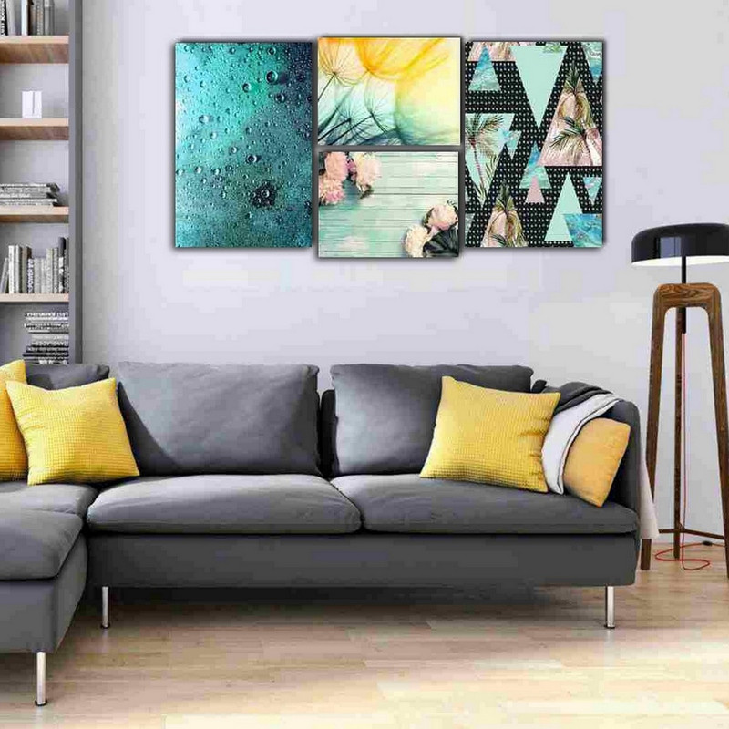 تابلو شاسی بکلیت طرح قاصدک و قطره بارون و گل مدل SH-160 مجموعه 4 عددی