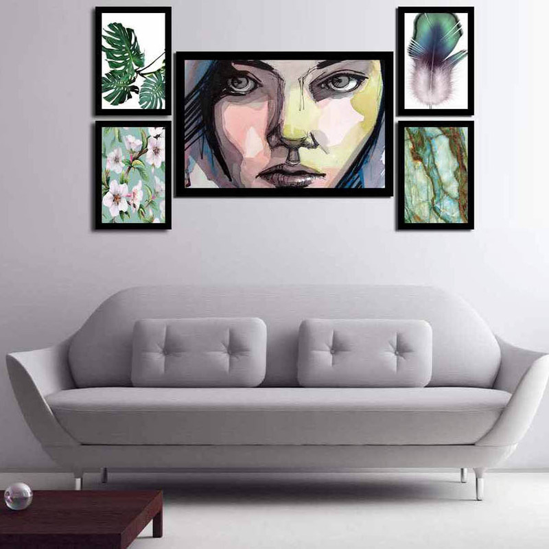 تابلو بکلیت طرح نقاشی گل و چهره مدل دکوراتیو B-206 مجموعه 5 عددی