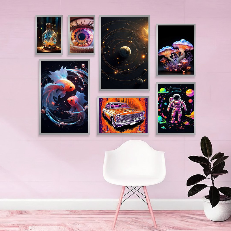 تابلو بکلیت طرح آبزیان دریایی و کهکشان و ماشین و چشم مدل SI-1151 مجموعه 7 عددی