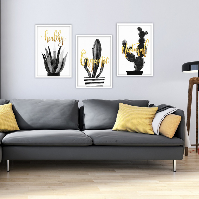 تابلو بکلیت طرح مدرن طبیعت و گل کاکتوس مدل W-1904 مجموعه 3 عددی