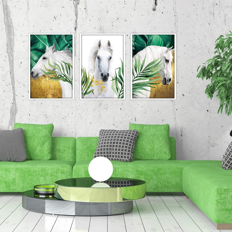 تابلو بکلیت طرح مدرن طبیعت و اسب سفید مدل W-1902 مجموعه 3 عددی