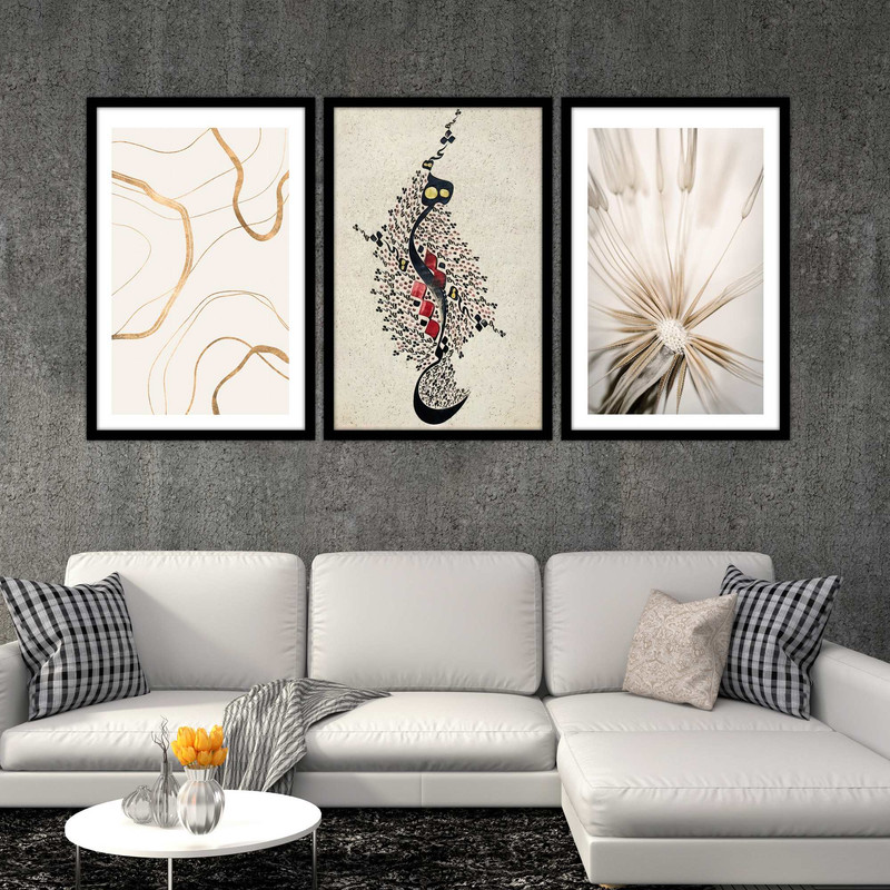 تابلو بکلیت طرح مدرن هیچ و گل مدل W-1874 مجموعه 3 عددی