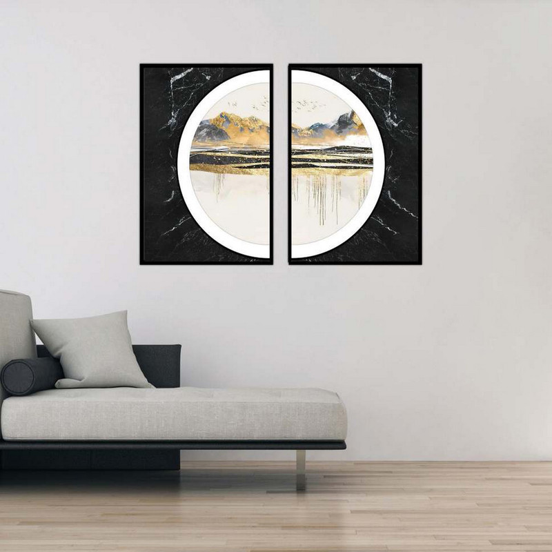 تابلو بکلیت طرح مدرن نیم دایره ورق طلا کوه مدل B-1860 مجموعه 2 عددی