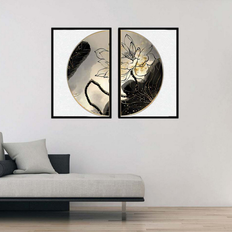 تابلو بکلیت طرح مدرن نیم دایره گل مدل B-1856 مجموعه 2 عددی