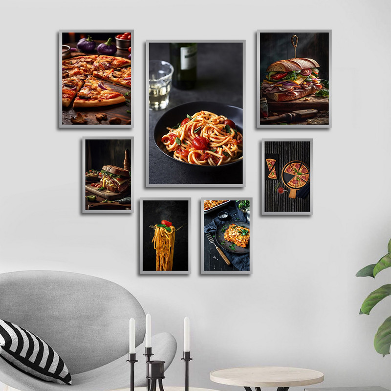 تابلو بکلیت طرح فست فود و پیتزا و اسپاگتی مدل SI-1845 مجموعه 7 عددی