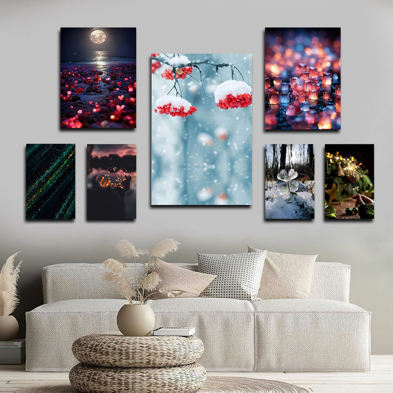 تابلو شاسی بکلیت طرح مدرن طبیعت و برف زمستان مدل SH-1661 مجموعه 7 عددی