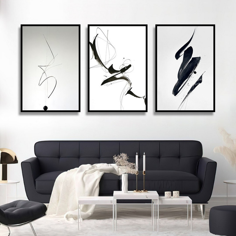 تابلو بکلیت طرح نقاشی دکوری مدرن سبک آبستره مدل B-1483 مجموعه 3 عددی