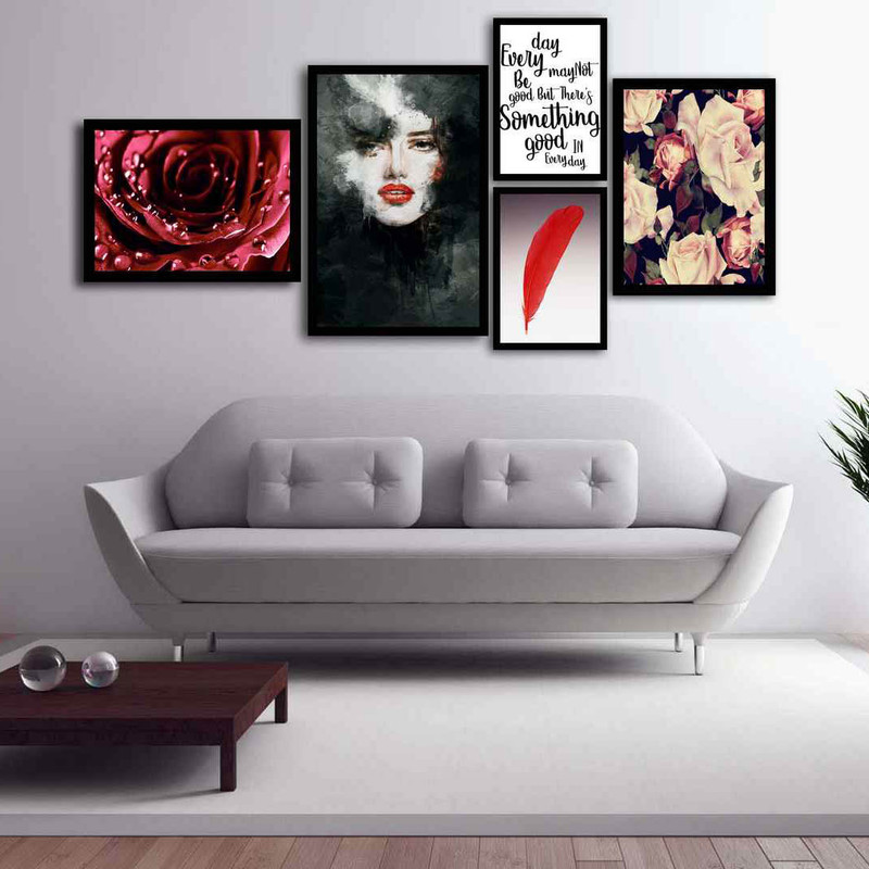 تابلو بکلیت طرح چهره و گل مدل دکوراتیو B-171 مجموعه 5 عددی