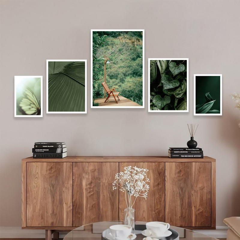 تابلو بکلیت مدل طرح جنگل سرسبز و برگ و پروانه W-1073 مجموعه 5 عددی 