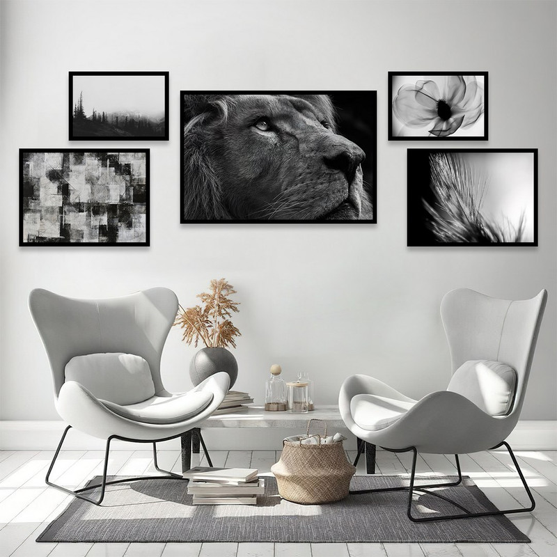 تابلو بکلیت مدل طرح شیر جنگل و گل B-1066  مجموعه 5 عددی