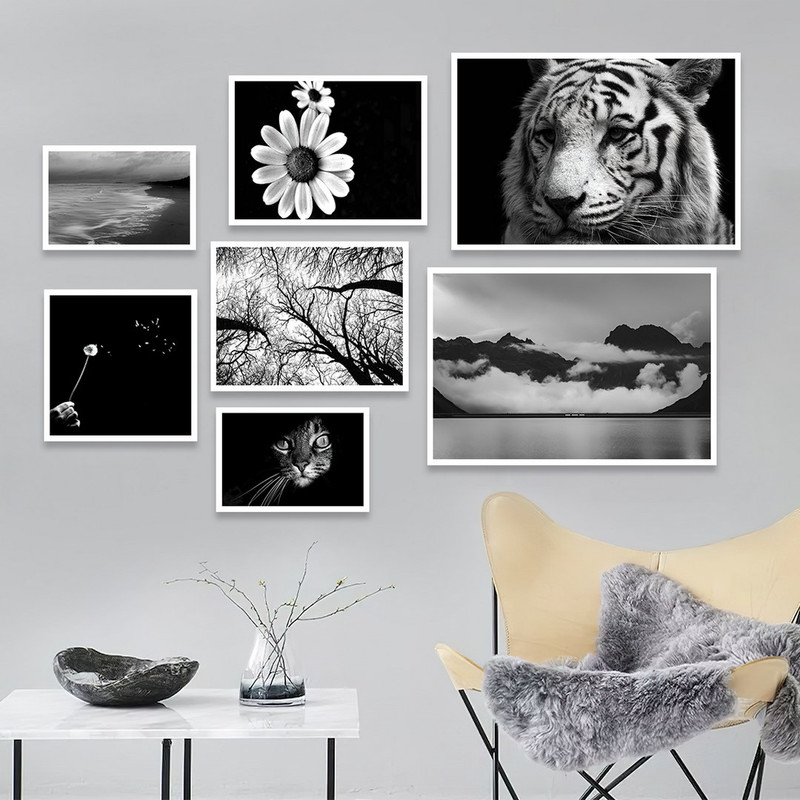 تابلو بکلیت مدل طرح گل بابونه و گربه و پلنگ W-1052  مجموعه 7 عددی