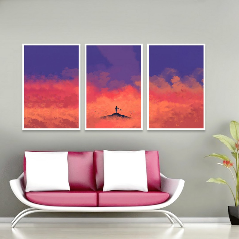 تابلو بکلیت مدل طرح اسمان شب قرمز W-1047  مجموعه 3 عددی