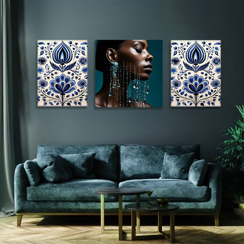 تابلو شاسی بکلیت طرح چهره زن آفریقایی مدل SH-1204  مجموعه 3 عددی