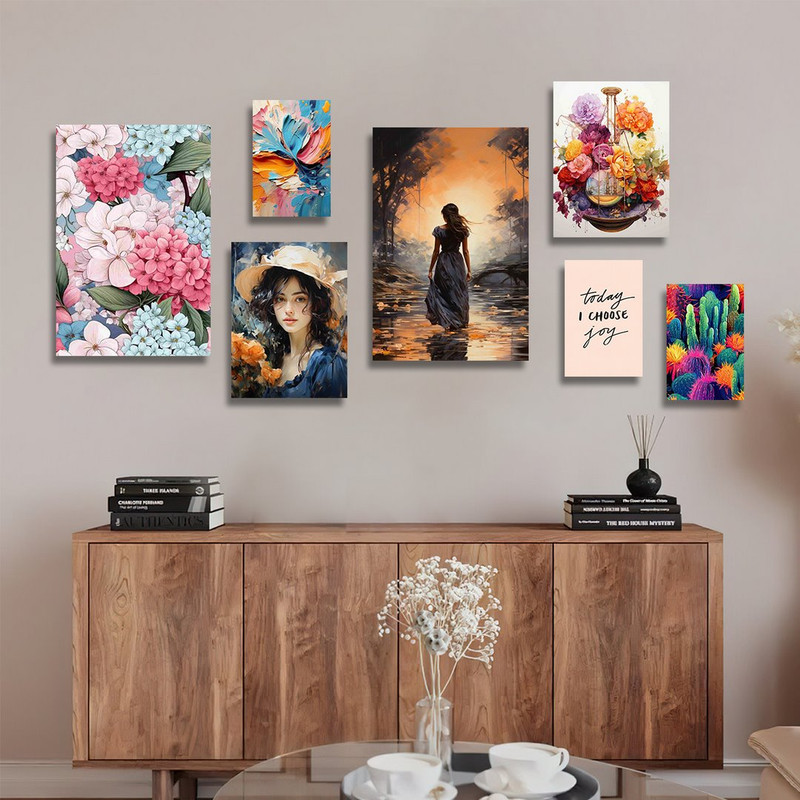 تابلو شاسی بکلیت طرح نقاشی رنگ روغن گل و طبیعت مدل SH-1235 مجموعه 7 عددی