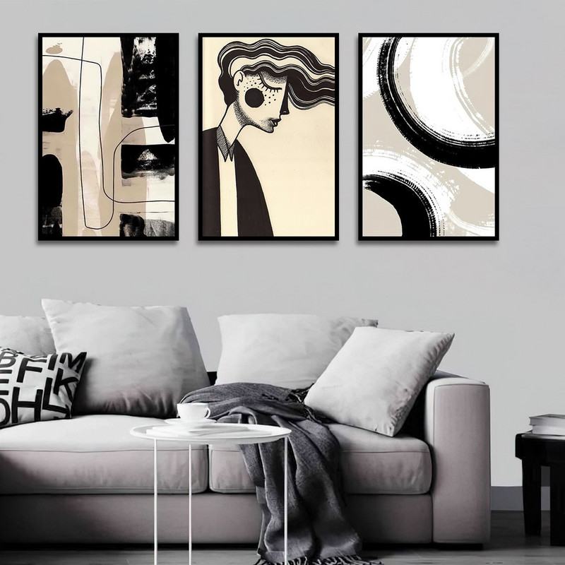 تابلو بکلیت طرح نقاشی دکوراتیو مدرن سبک کوبیسم مدل B-1403 مجموعه 3 عددی