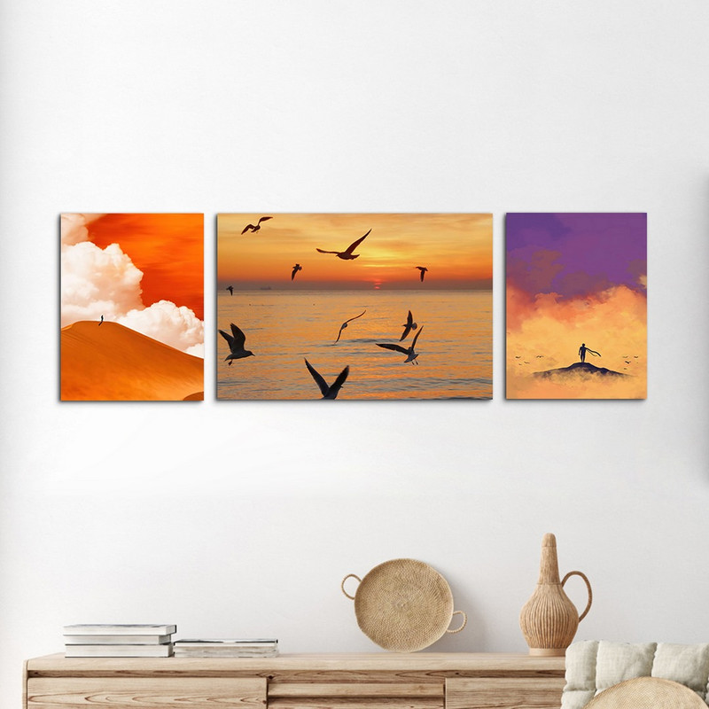 تابلو شاسی بکلیت طرح غروب خورشید و پرنده مدل SH-1050 مجموعه 3 عددی