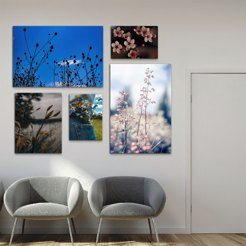 تابلو شاسی بکلیت طرح طبیعت و شکوفه گل مدل SH-1049 مجموعه 5 عددی