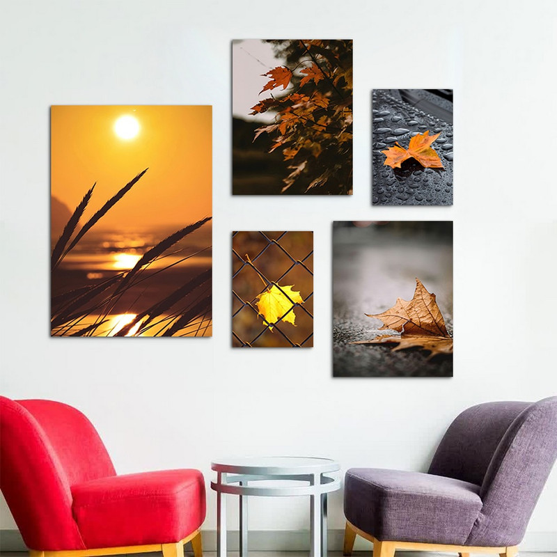 تابلو شاسی بکلیت طرح طبیعت و برگ پاییزی مدل SH-1041 مجموعه 5 عددی