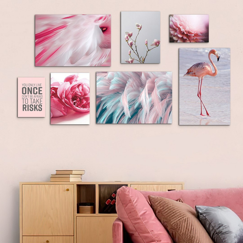 تابلو شاسی بکلیت طرح فلامینگو و پر و گل مدل SH-1014 مجموعه 7 عددی