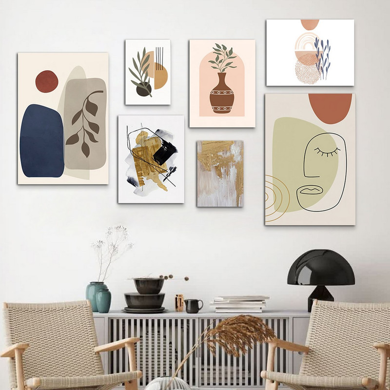 تابلو شاسی بکلیت طرح نقاشی مینیمال نقاب و برگ مدل SH-993 مجموعه 7 عددی