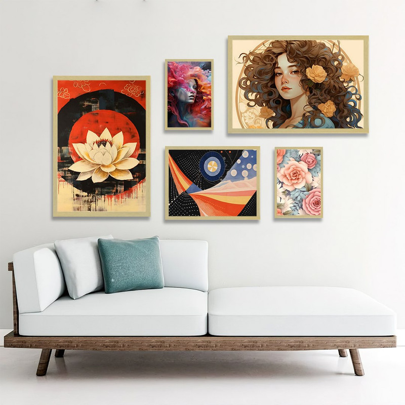 تابلو بکلیت طرح نقاشی مدرن چهره و گل مدل BE-1166 مجموعه 5 عددی