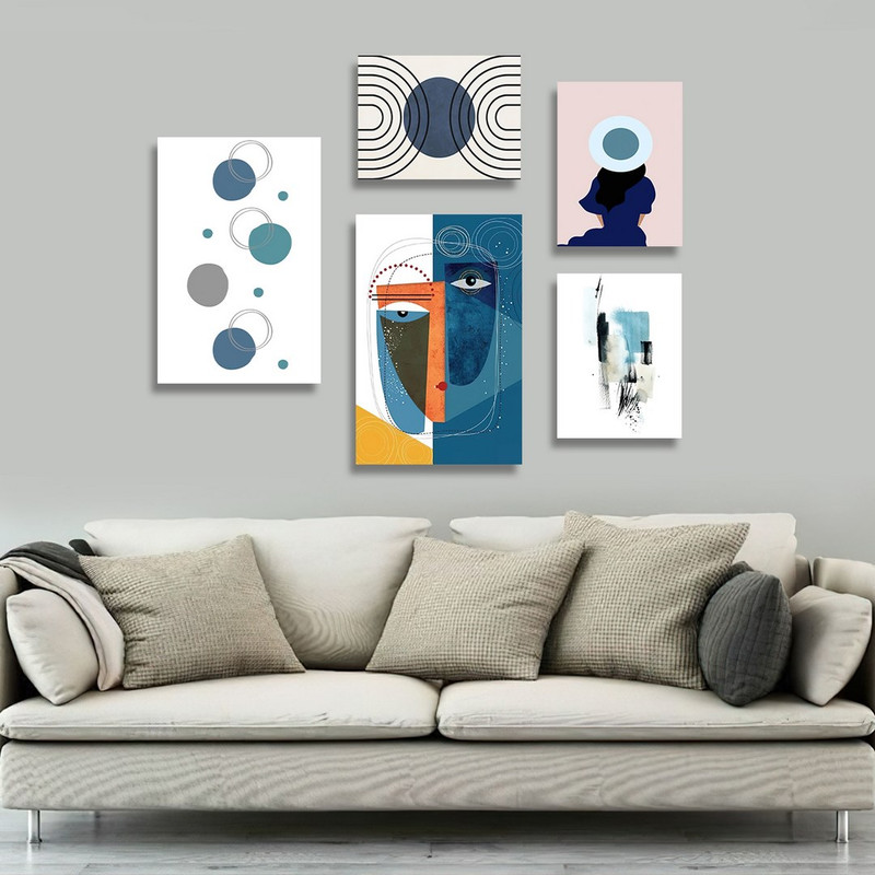 تابلو شاسی بکلیت طرح نقاشی دکوری مدرن سبک کوبیسم مدل SH-1472 مجموعه 5 عددی