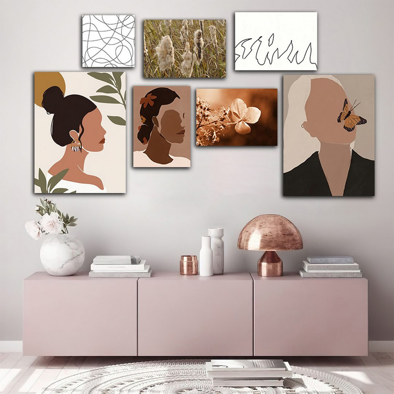 تابلو شاسی بکلیت طرح نقاشی مینیمال دخترانه مدل SH-869 مجموعه 7 عددی