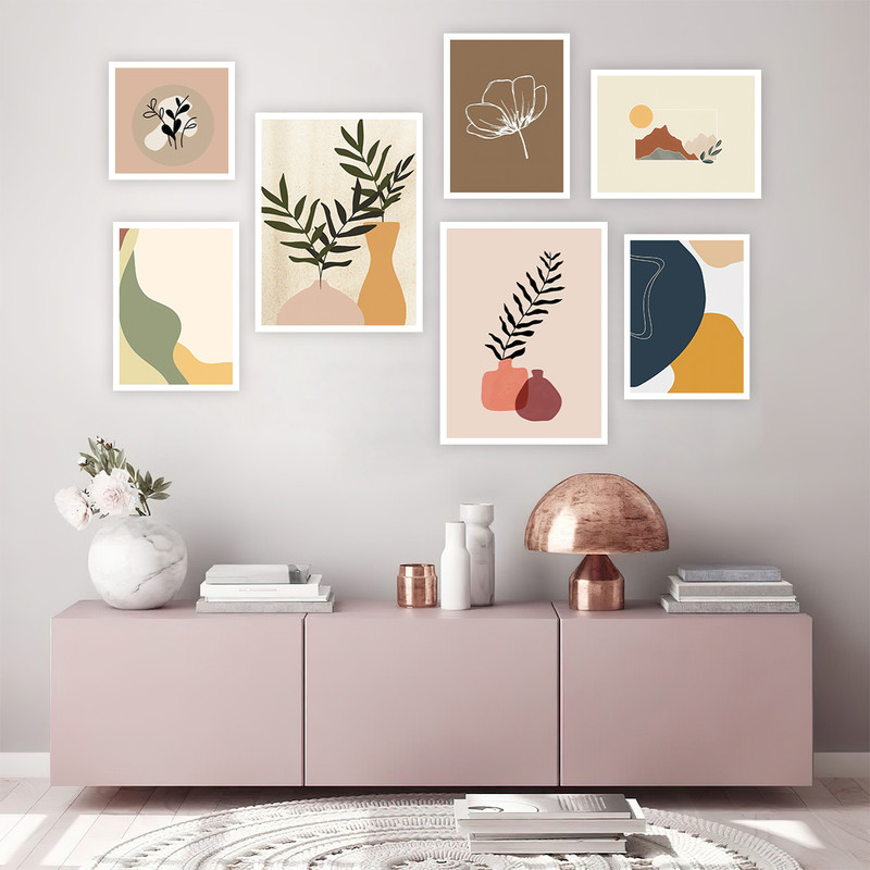 تابلو بکلیت طرح دکوراتیو مینیمال برگ مدل W-649 مجموعه 7 عددی