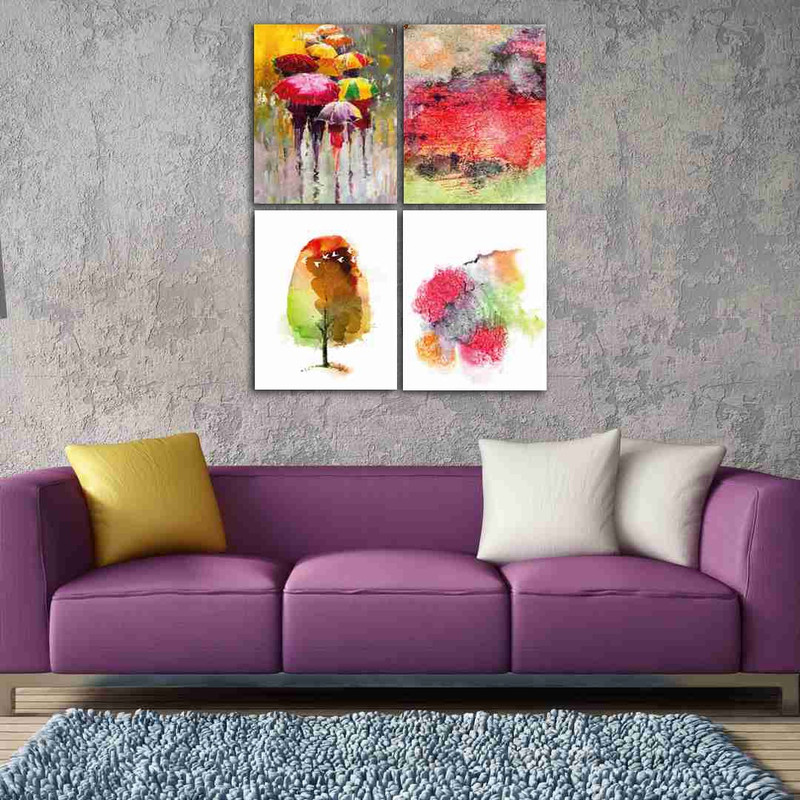 تابلو شاسی بکلیت طرح نقاشی آبرنگی مدل SH-403 مجموعه 4 عددی