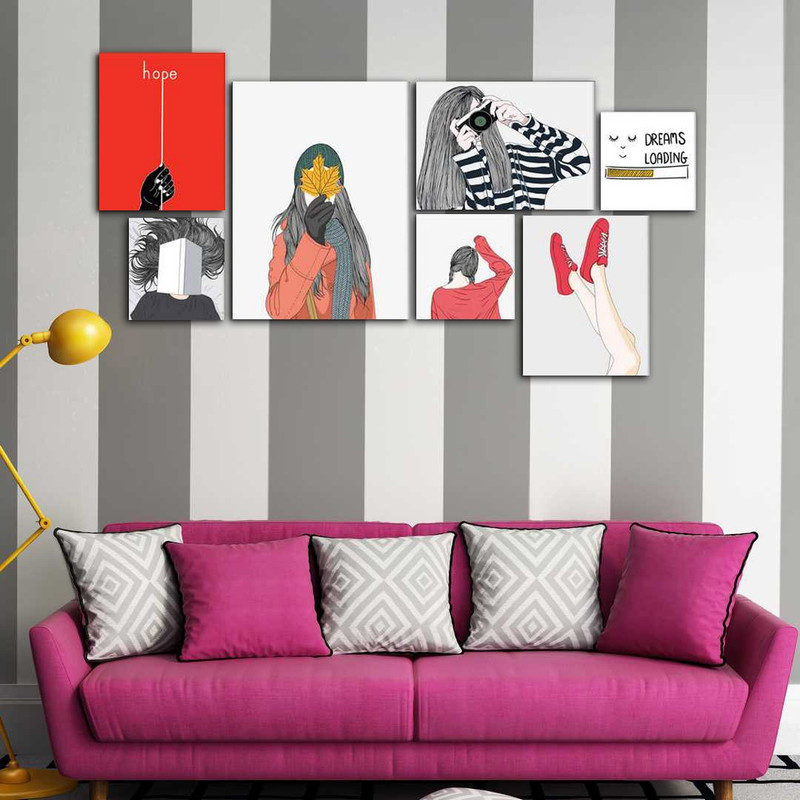 تابلو شاسی بکلیت طرح نقاشی فانتزی دخترانه مدل SH-396 مجموعه 7 عددی