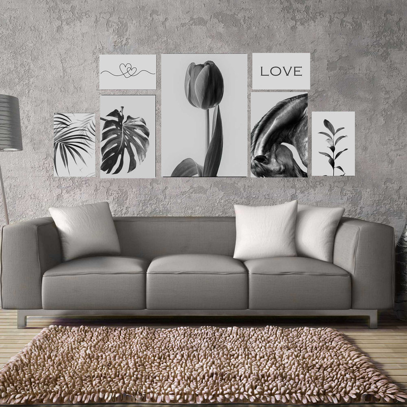 تابلو شاسی بکلیت طرح مدرن گل لاله و برگ انجیری  مدل SH-1531 مجموعه 7 عددی