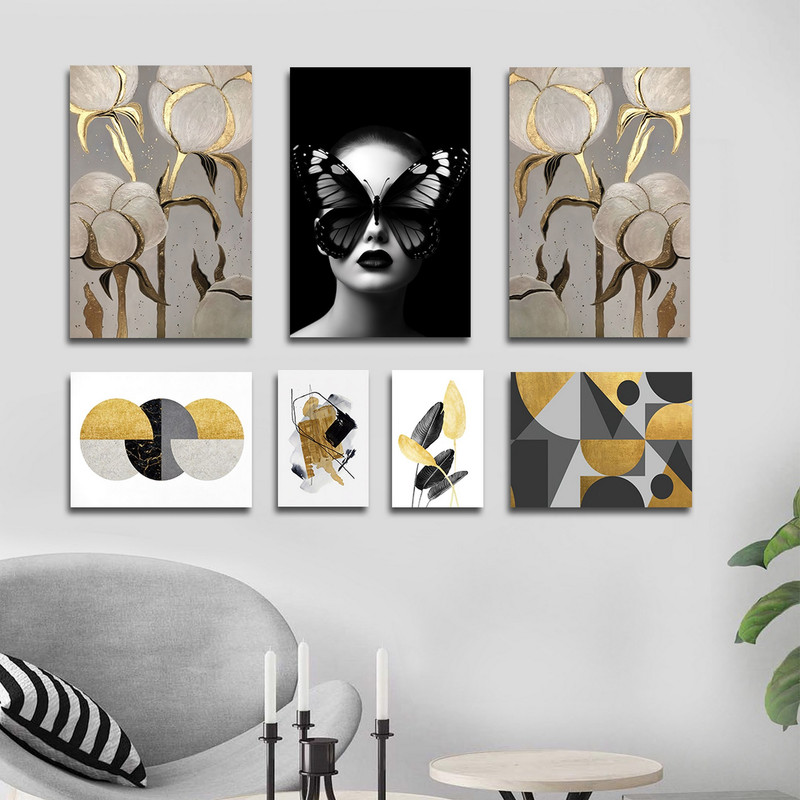 تابلو شاسی بکلیت طرح مدرن چهره و گل پنبه و مینیمال مدل SH-1776 مجموعه 7 عددی