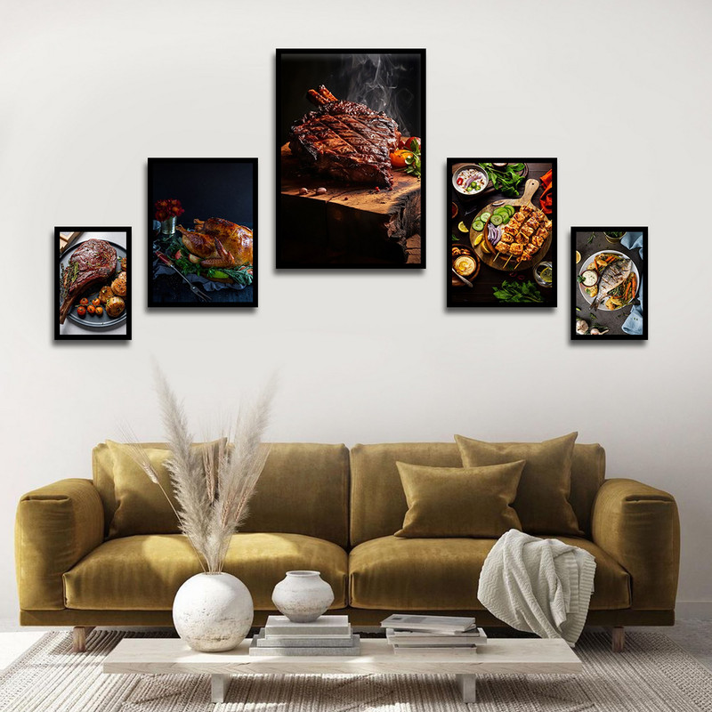 تابلو بکلیت طرح مدرن رستوران و استیک گوشت مدل B-1617 مجموعه 5 عددی
