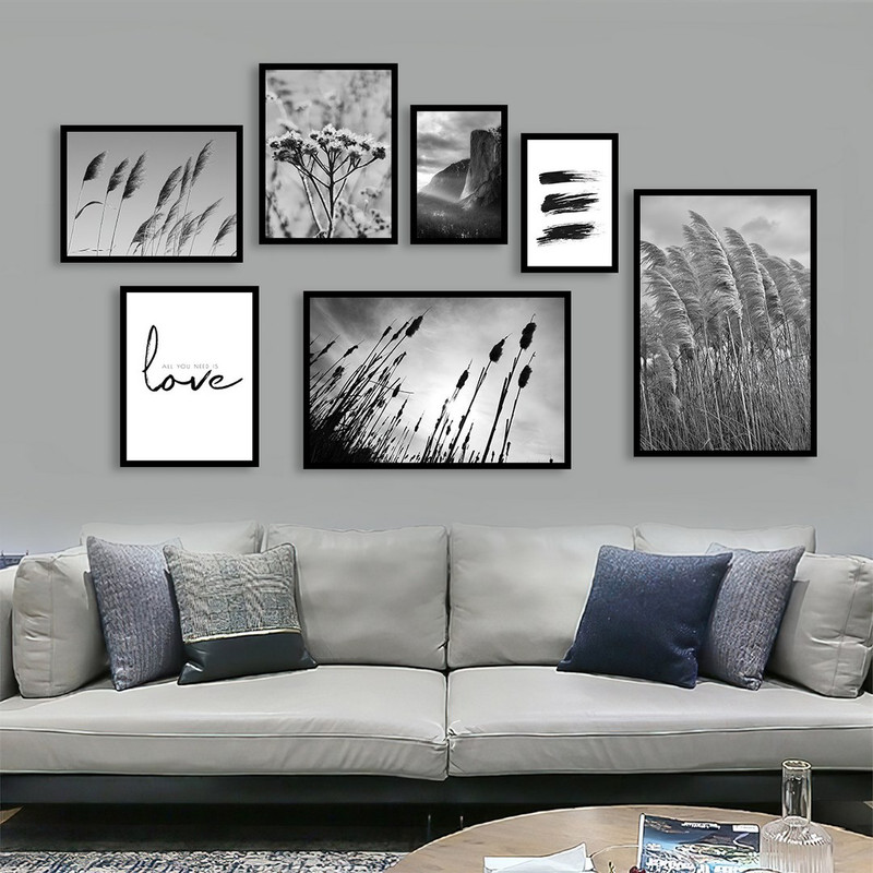 تابلو بکلیت مدل طرح دکوراتیو گل نی و سیاه و سفید B-1013  مجموعه 7 عددی