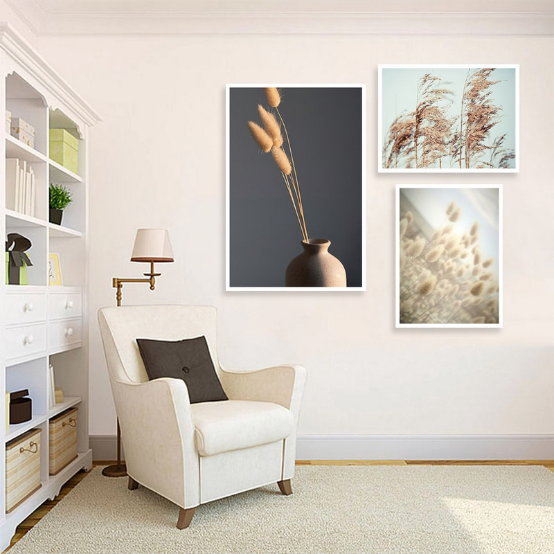 تابلو بکلیت مدل طرح گل نی و قاصدک W-1001  مجموعه 3 عددی