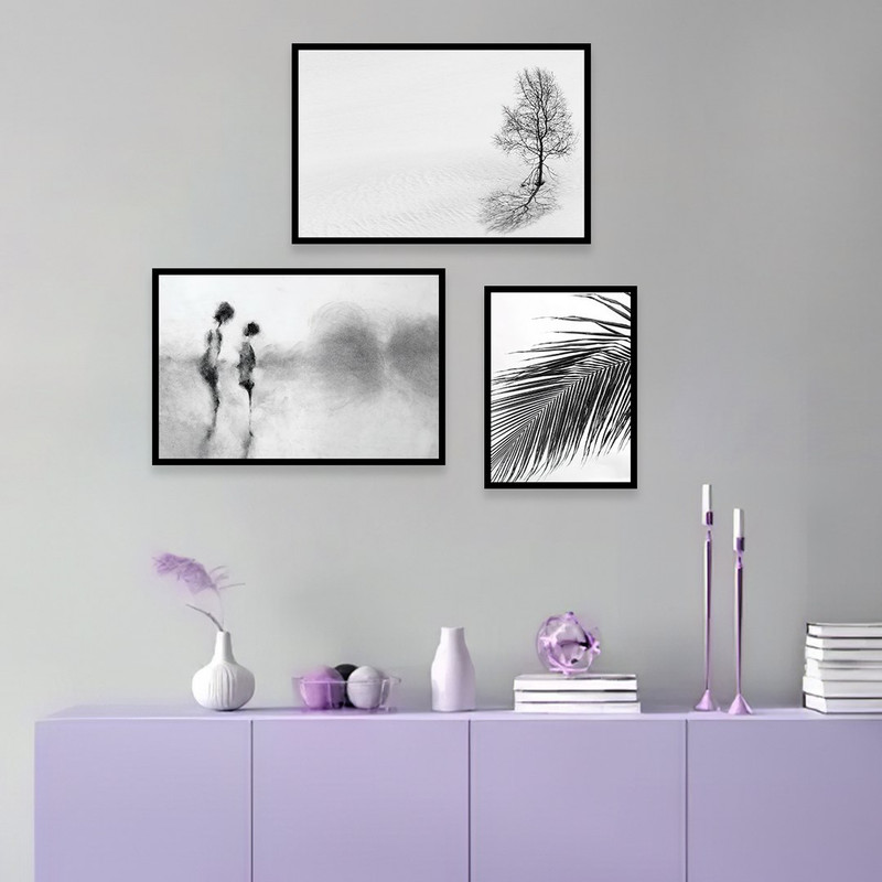 تابلو بکلیت مدل طرح تک درخت سیاه و سفید B-996  مجموعه 3 عددی