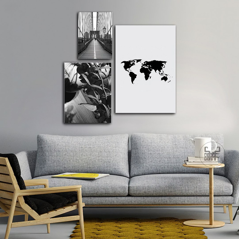 تابلو شاسی بکلیت طرح اداری پل بروکلین و گل پتوس مدل SH-855 مجموعه 3 عددی