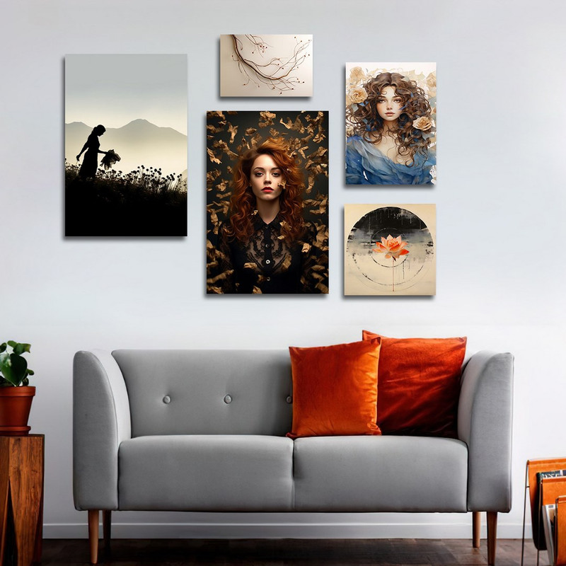 تابلو شاسی بکلیت طرح نقاشی دکوراتیو چهره هنری مدل SH-1375 مجموعه 5 عددی