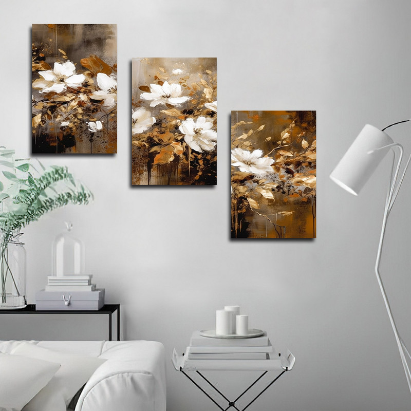 تابلو شاسی بکلیت طرح نقاشی مدرن رنگ روغن گل مدل SH-1624 مجموعه 3 عددی